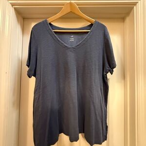 J. Jill Navy Pima Slub-Knit V-Neck Tee